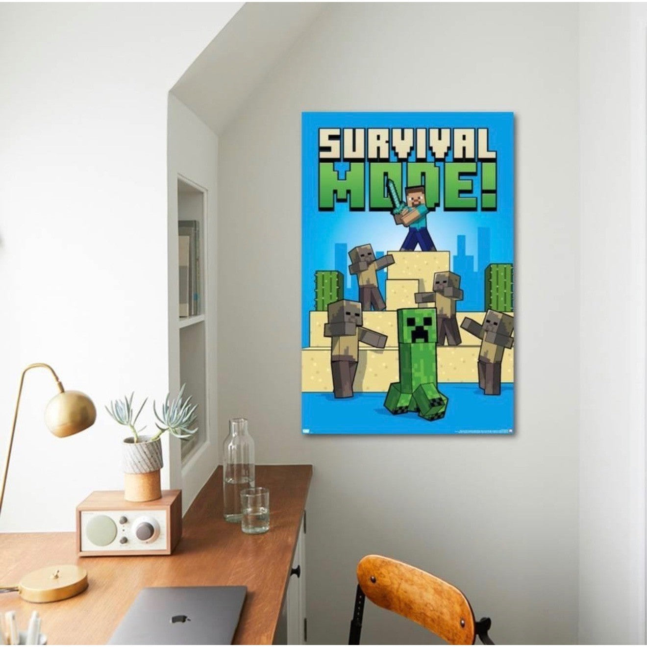 Minecraft Survival Mode Wall Poster 22.375 x 34 Steve Creeper RP23159 New