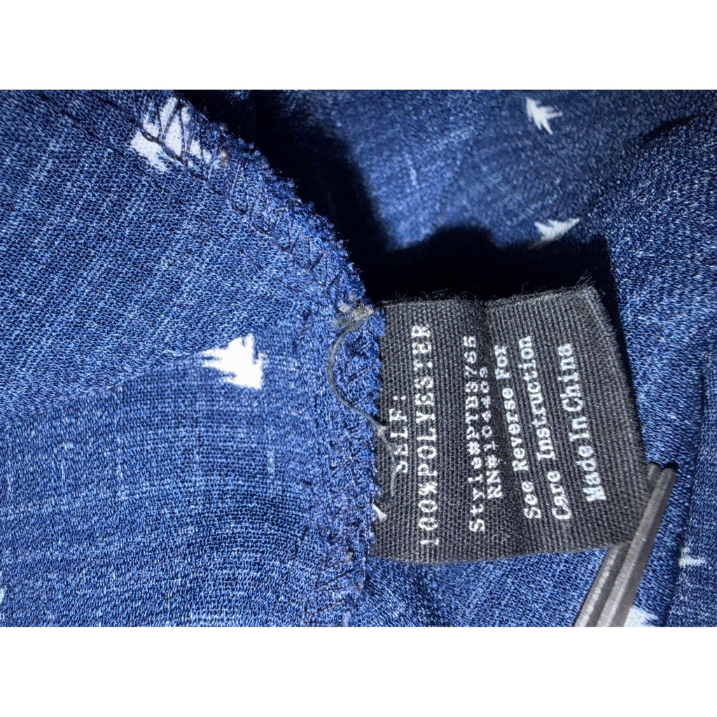 Perch by Blu Pepper Navy Blue Bird Print Half Zip Blouse Top Womens Size 2XL
