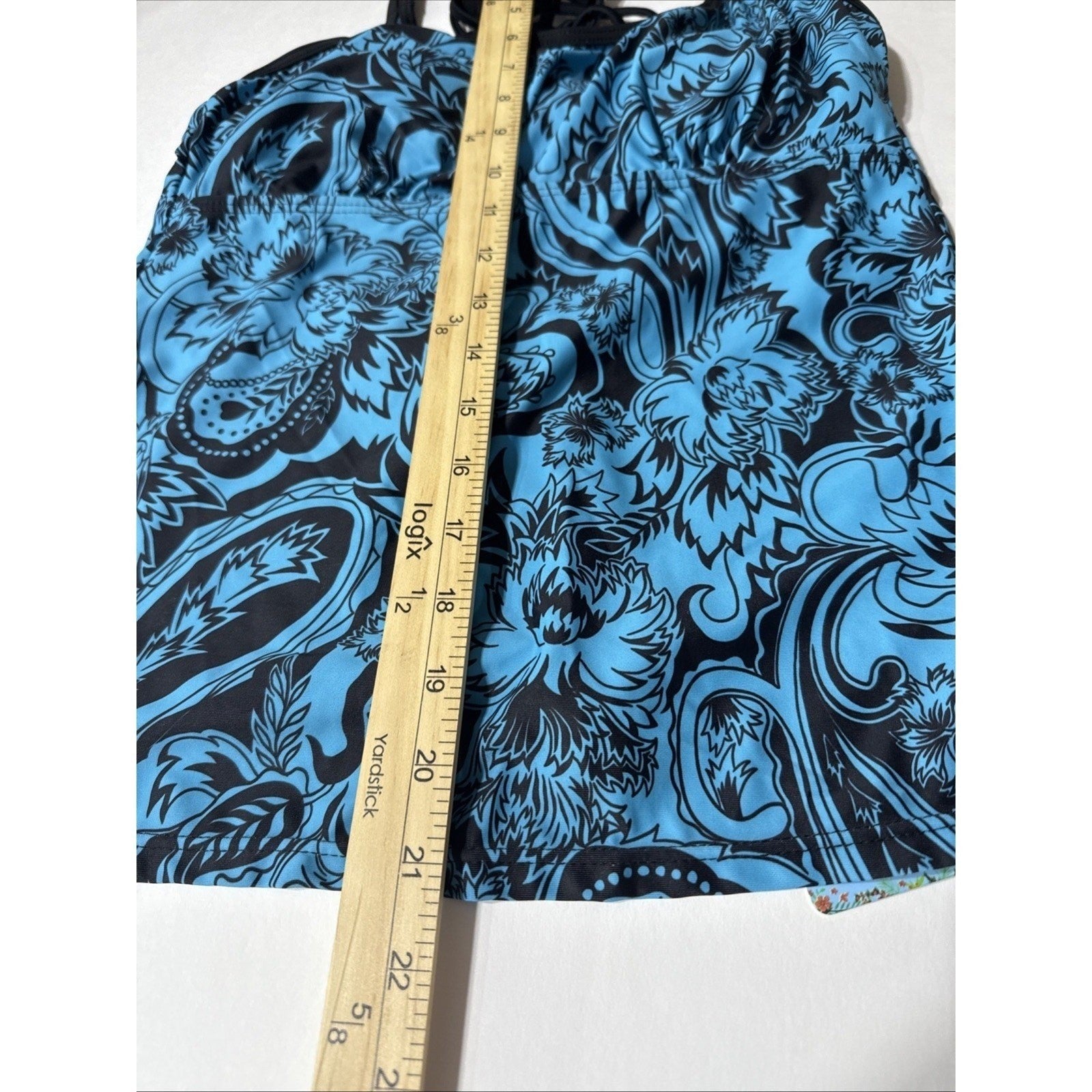NWT Yonique Womens Blue Black Floral Paisley Tankini Top Strappy Back Small NWT
