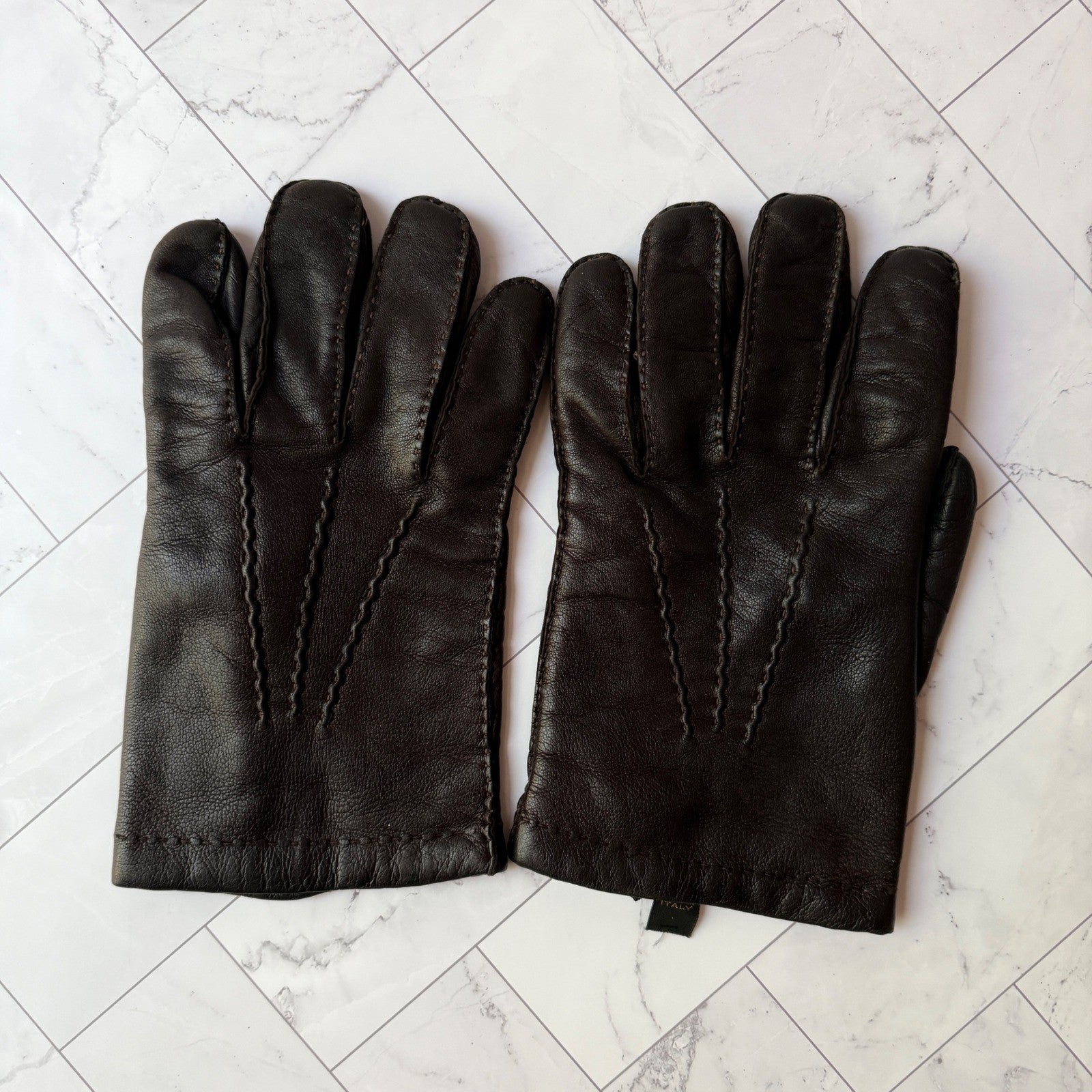 1940s Julius Garfinckel & Co Vintage Mens Leather Gloves Brown Size 10