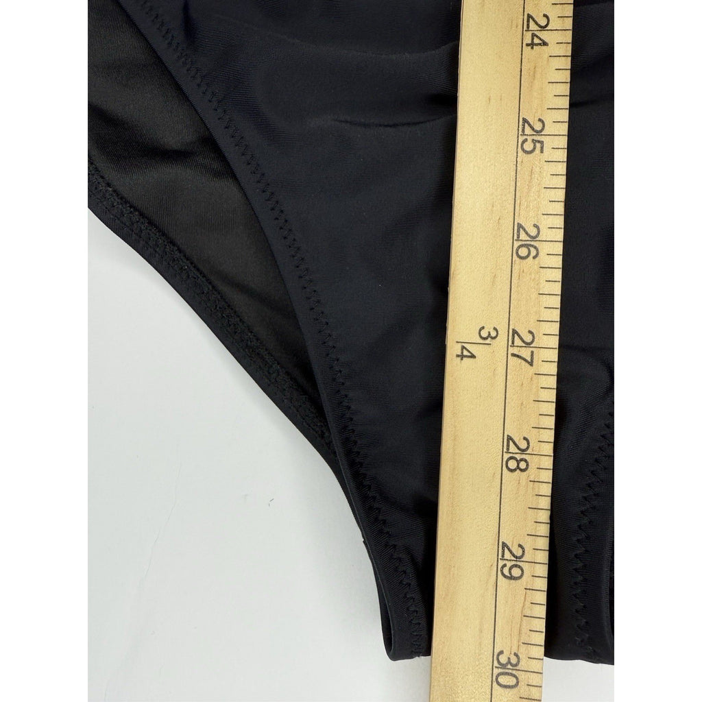 NWOT Womens Black One Piece Swimsuit Ruffle V Neck Ruched Tummy Control