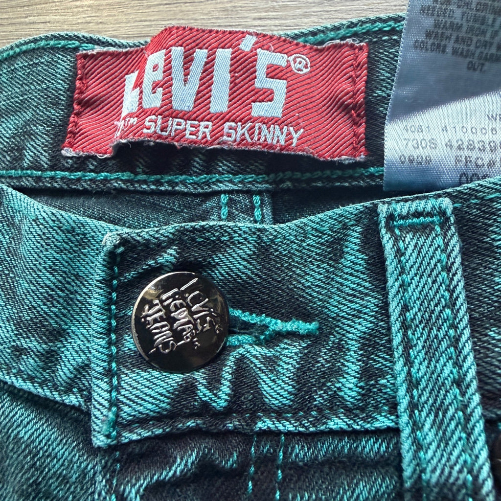 Levi's 510 Super Skinny Jeans Teal Acid Wash Boys Youth Size 16 28x28