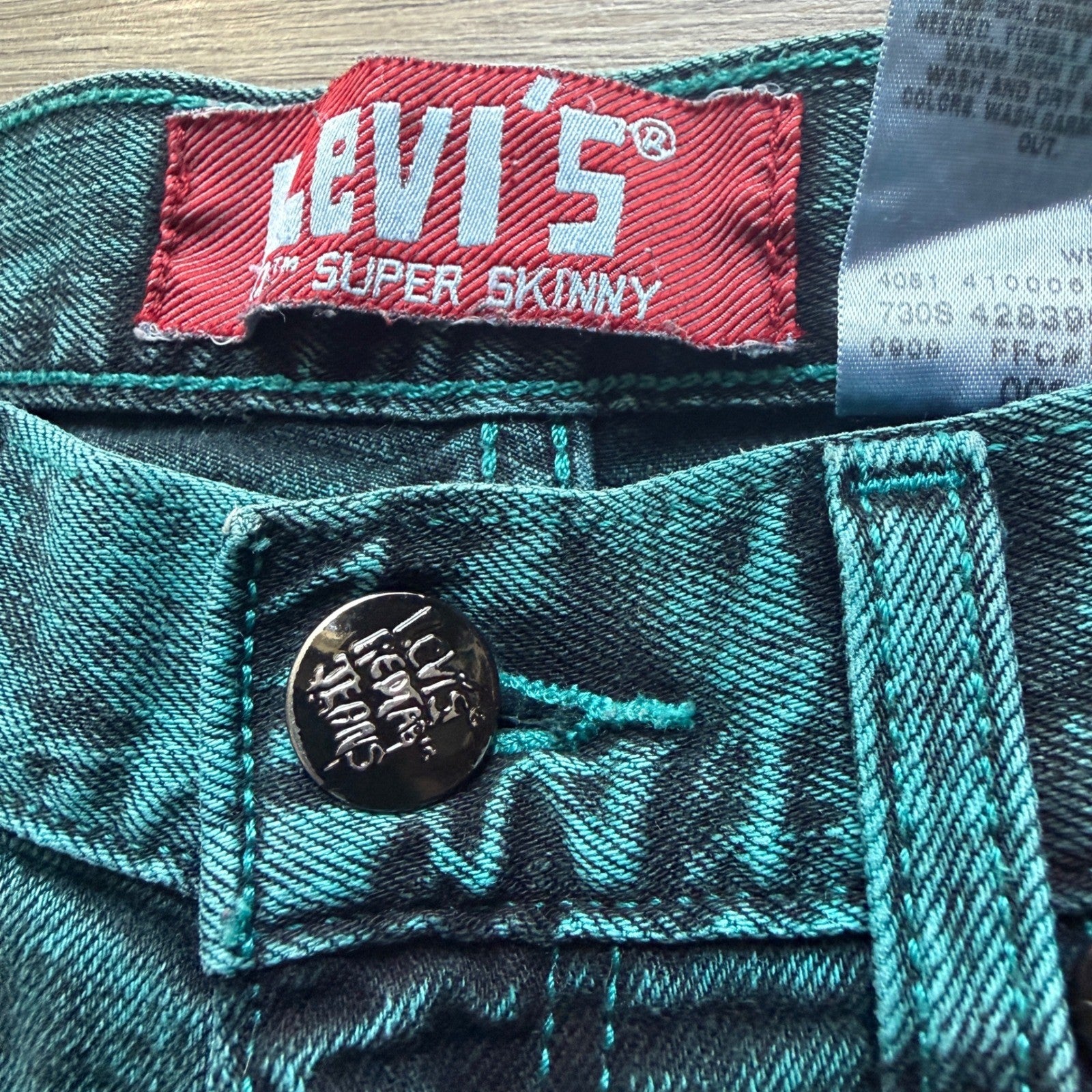 Levi's 510 Super Skinny Jeans Teal Acid Wash Boys Youth Size 16 28x28