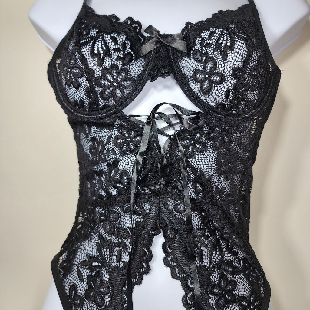BNWOT Gorgeous black Underwired bodysuit top Lingerie size S teddy Babydoll