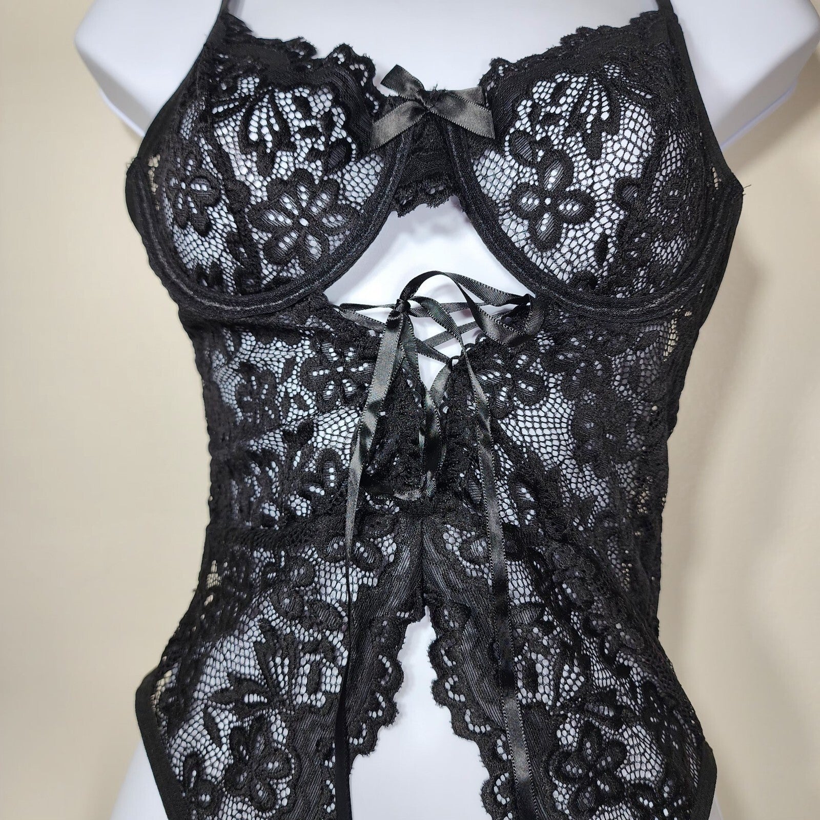 BNWOT Gorgeous black Underwired bodysuit top Lingerie size S teddy Babydoll
