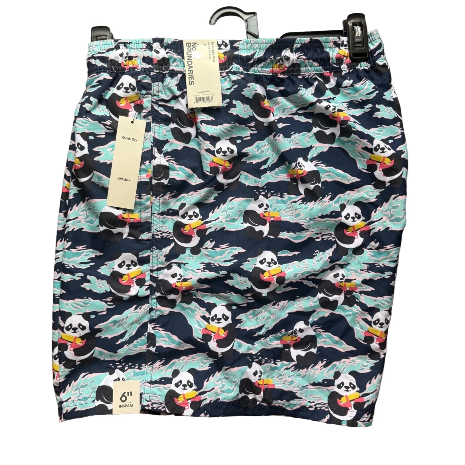 NWT No Boundaries Mens Panda UPF 50+ Swim Trunks Navy Blue 3XL 6in Inseam NEW