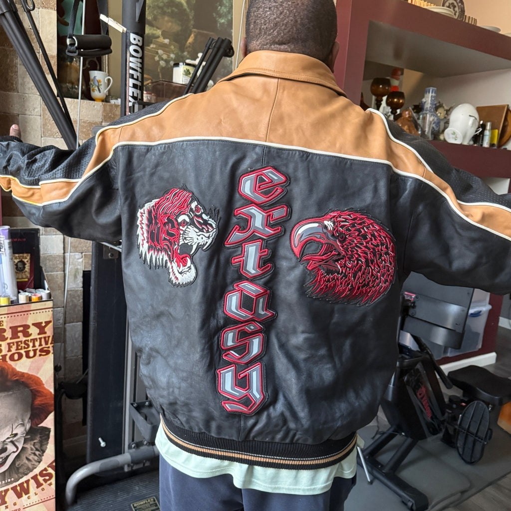 Extasy James & John Leather Bomber Jacket 4XL Tiger Eagle Embroidered RARE Vtg