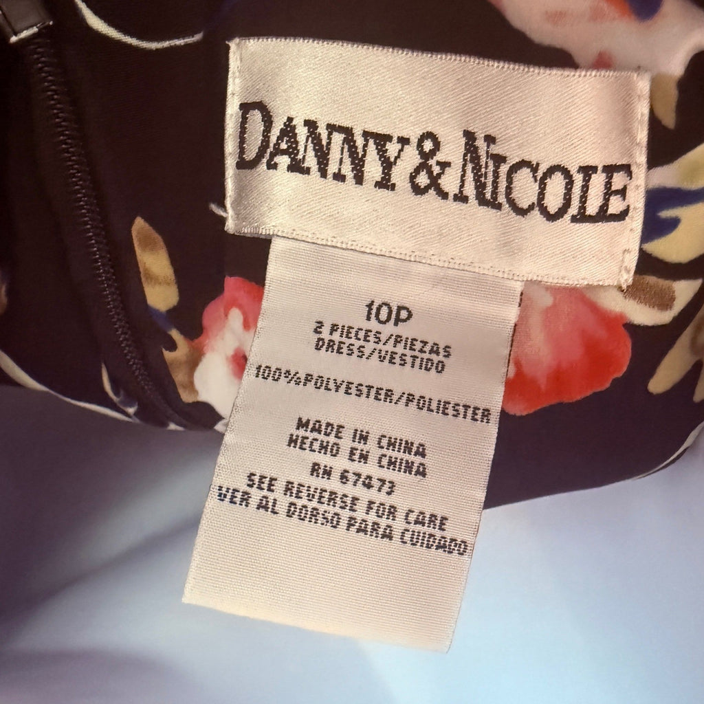 Danny & Nicole Womens 10P Black Pink Floral Midi A-Line Dress 10 Petite