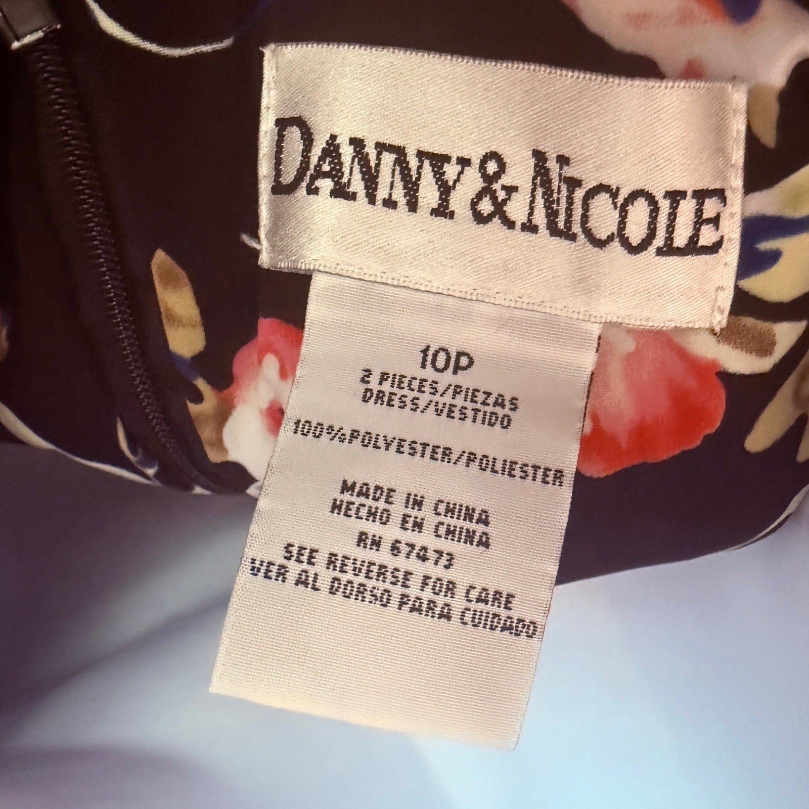 Danny & Nicole Womens 10P Black Pink Floral Midi A-Line Dress 10 Petite