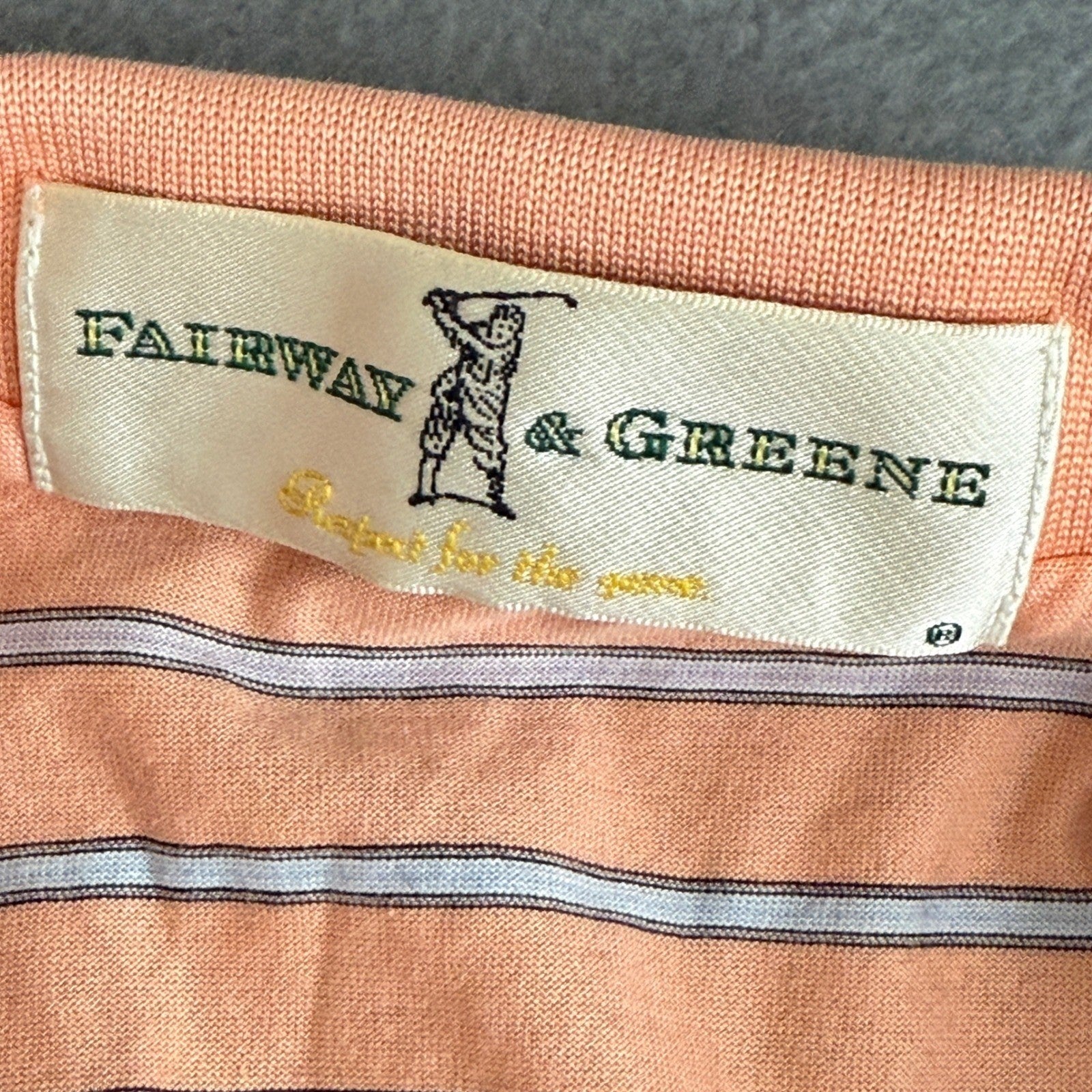 Fairway & Greene Men's XL Coral Striped Golf Polo Shirt 100% Cotton