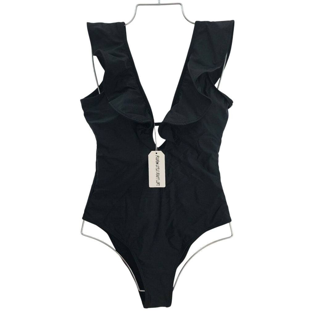 Nwt Medium Black Ruffled One-piece Swimsuit