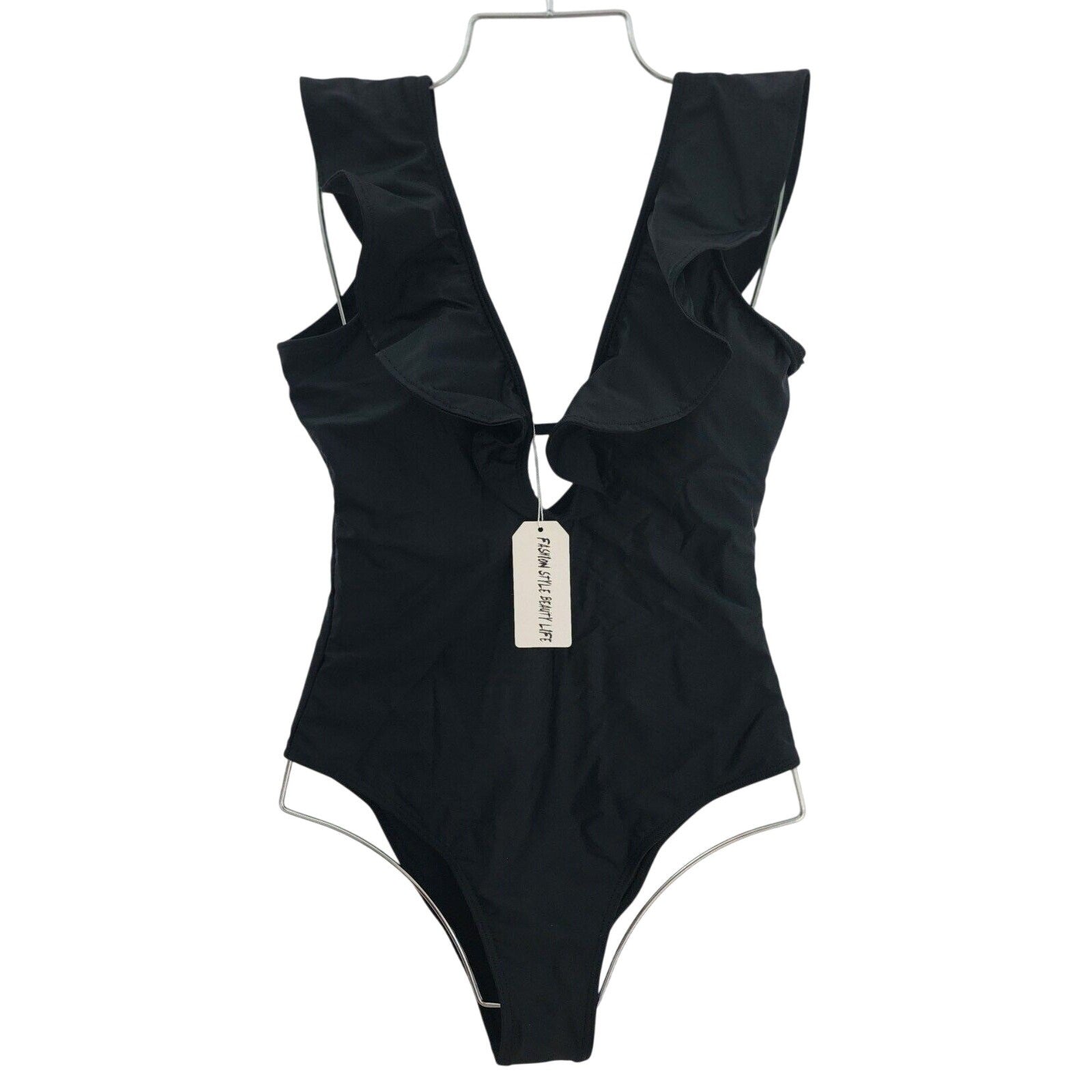 Nwt Medium Black Ruffled One-piece Swimsuit