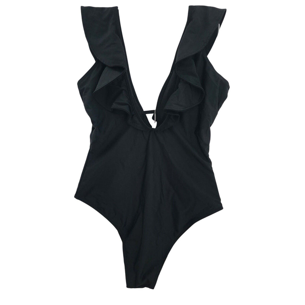 Nwt Medium Black Ruffled One-piece Swimsuit