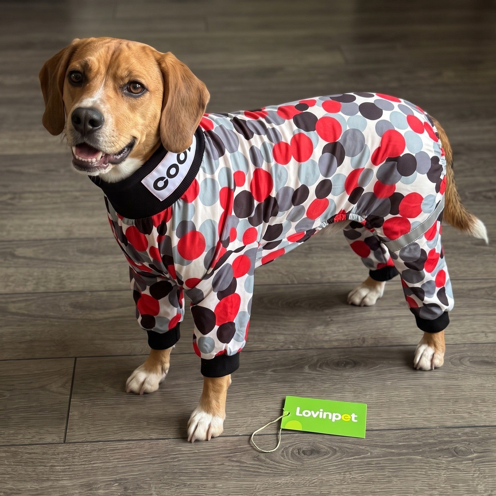 Lovinpet Dog Pajamas Large Red Grey Black Polka Dot Full Body jumpsuit NWT