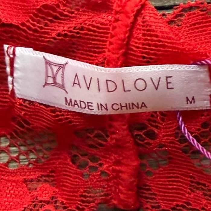 Avidlove Red Lace M Teddy Bodysuit Strappy Plunge Halter Lingerie Medium NWT