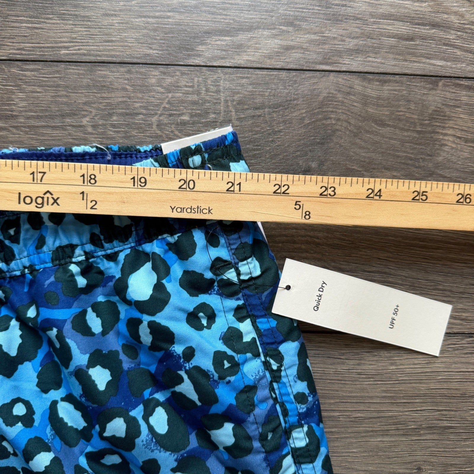 No Boundaries Mens Blue Leopard Print Swim Trunks 2XL 44-46 Quick Dry UPF 50+