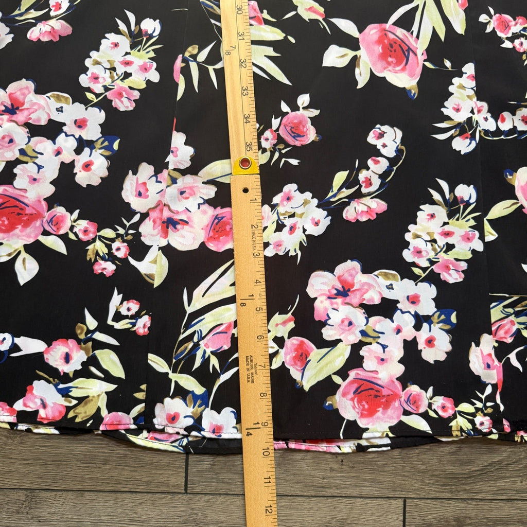 Danny & Nicole Womens 10P Black Pink Floral Midi A-Line Dress 10 Petite