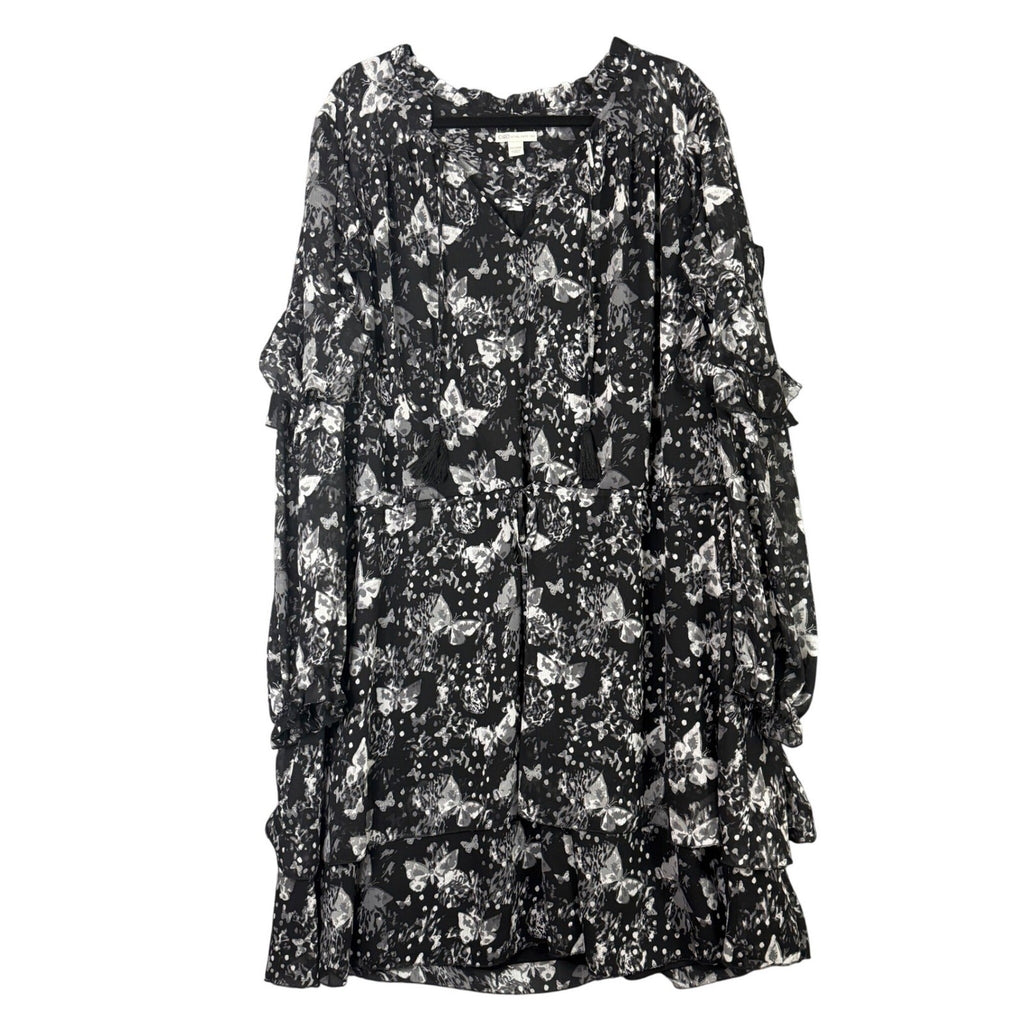 Cato Plus Size Black Butterfly Print Tiered Ruffle Dress 26 28W