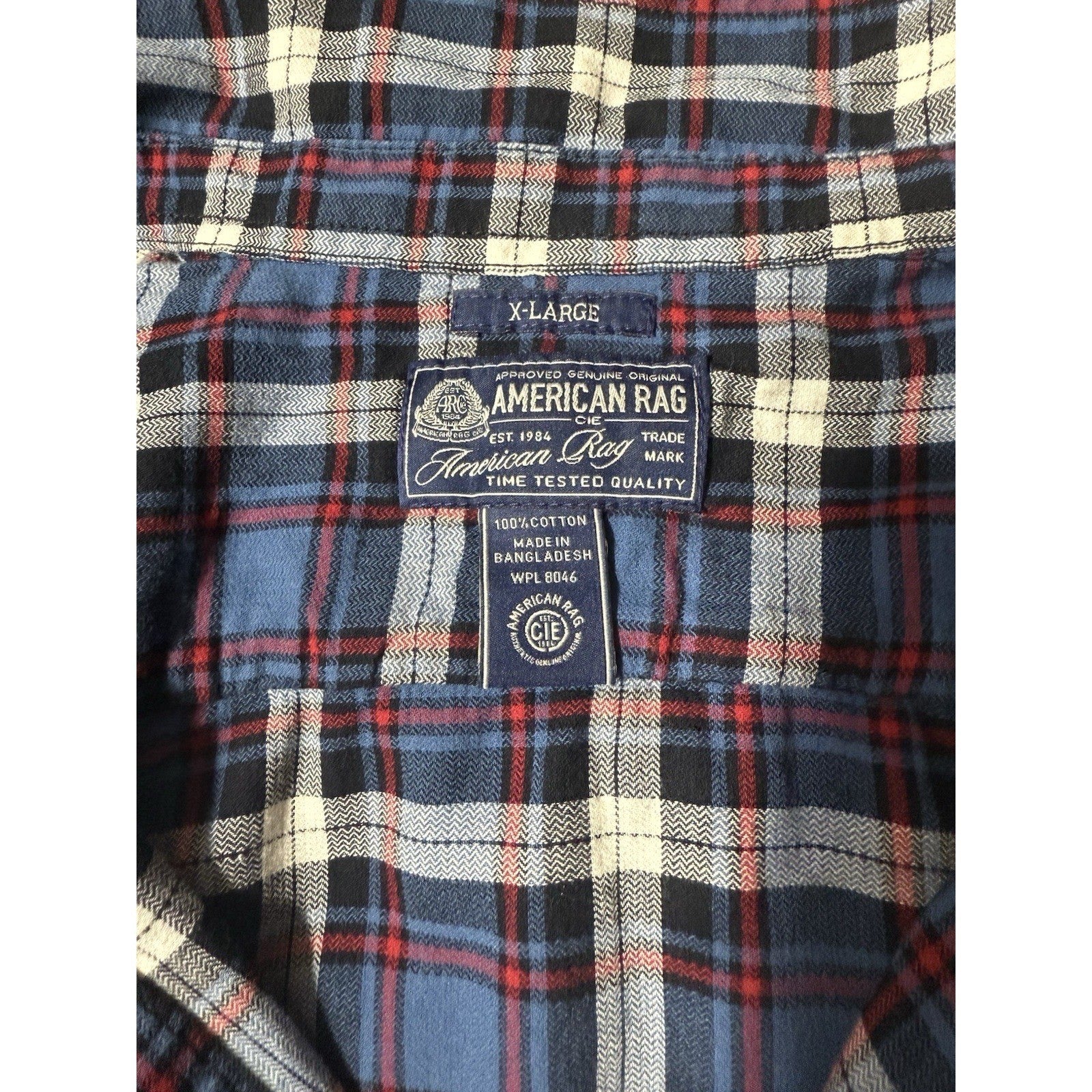 American Rag Shirt Mens XL Blue Plaid Long Sleeve Button Pockets