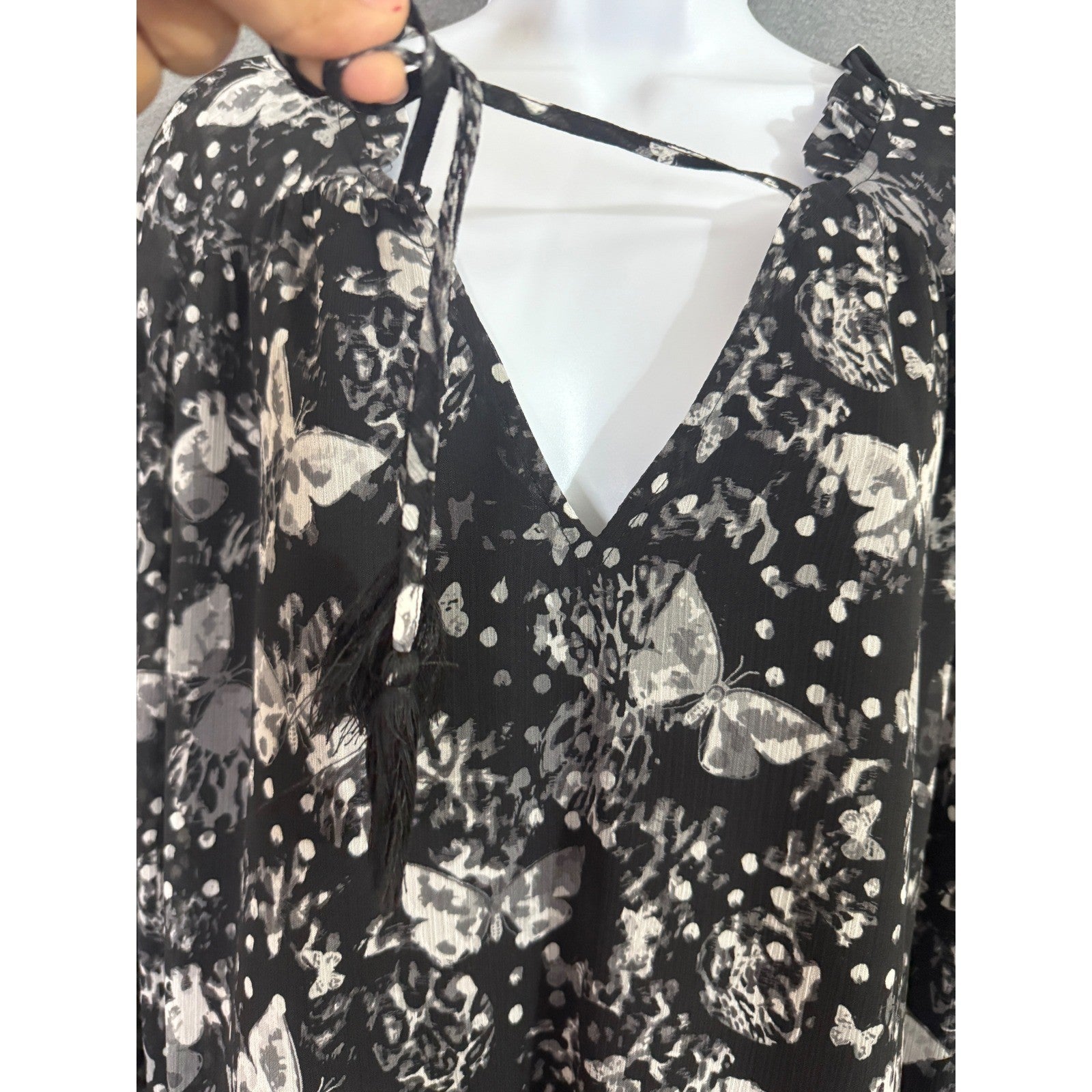 Cato Plus Size Black Butterfly Print Tiered Ruffle Dress 26 28W