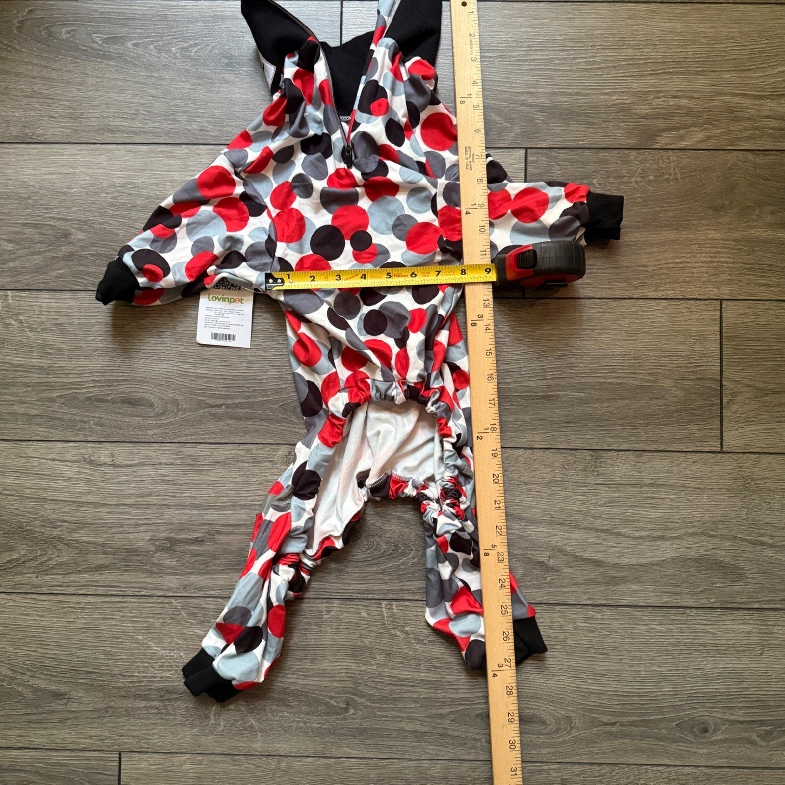 Lovinpet Dog Pajamas Large Red Grey Black Polka Dot Full Body jumpsuit NWT