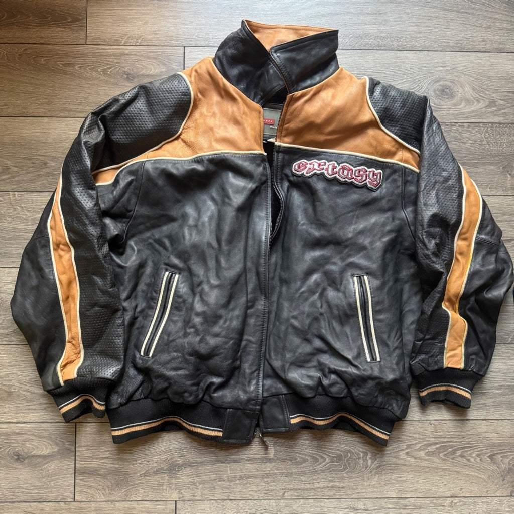 Extasy James & John Leather Bomber Jacket 4XL Tiger Eagle Embroidered RARE Vtg