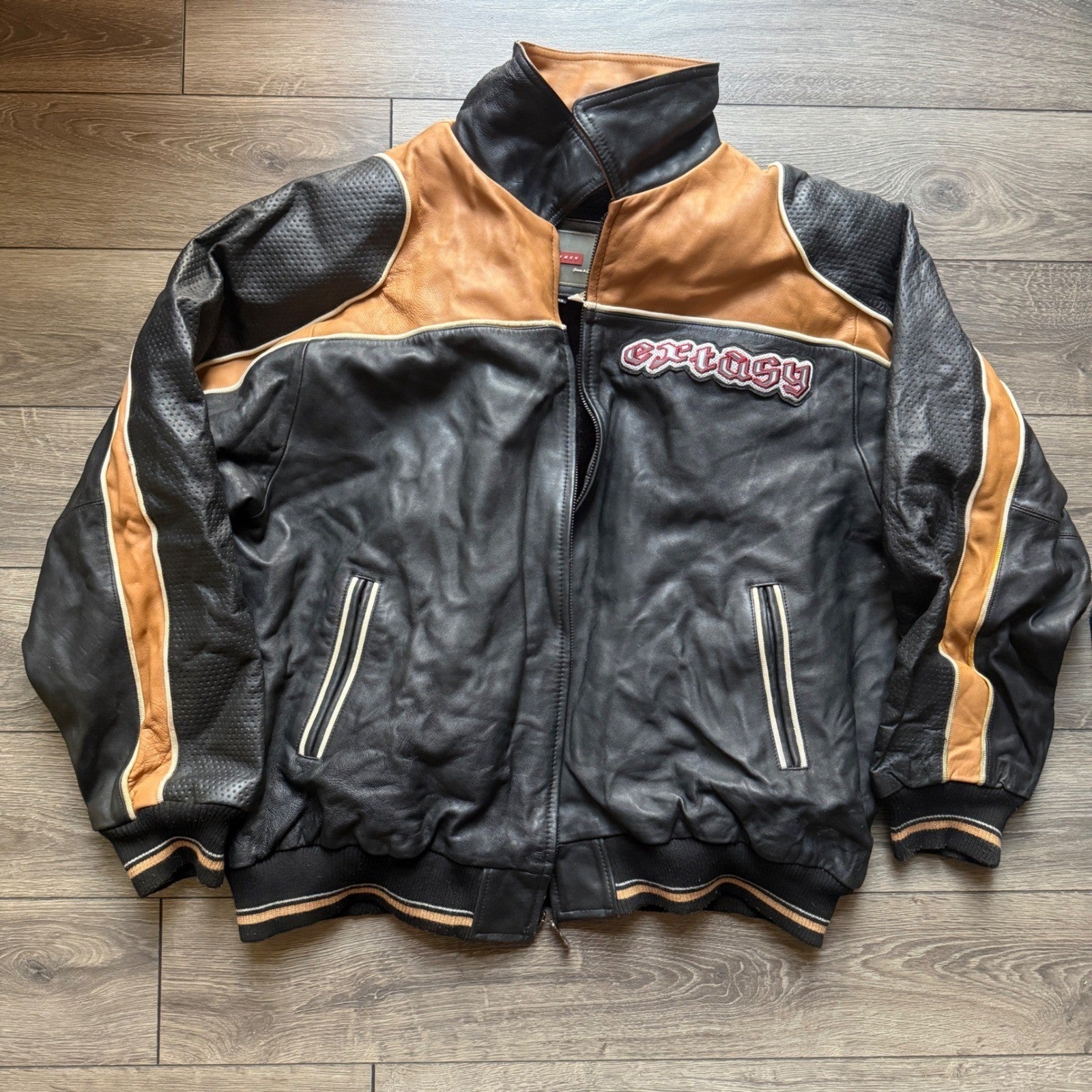 Extasy James & John Leather Bomber Jacket 4XL Tiger Eagle Embroidered RARE Vtg