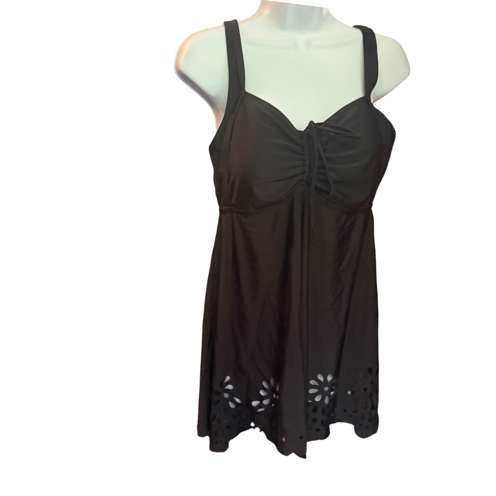 BloomChic Black Laser Cut Eyelet Swim Dress Adjustable Strap Padded US 10 NEW