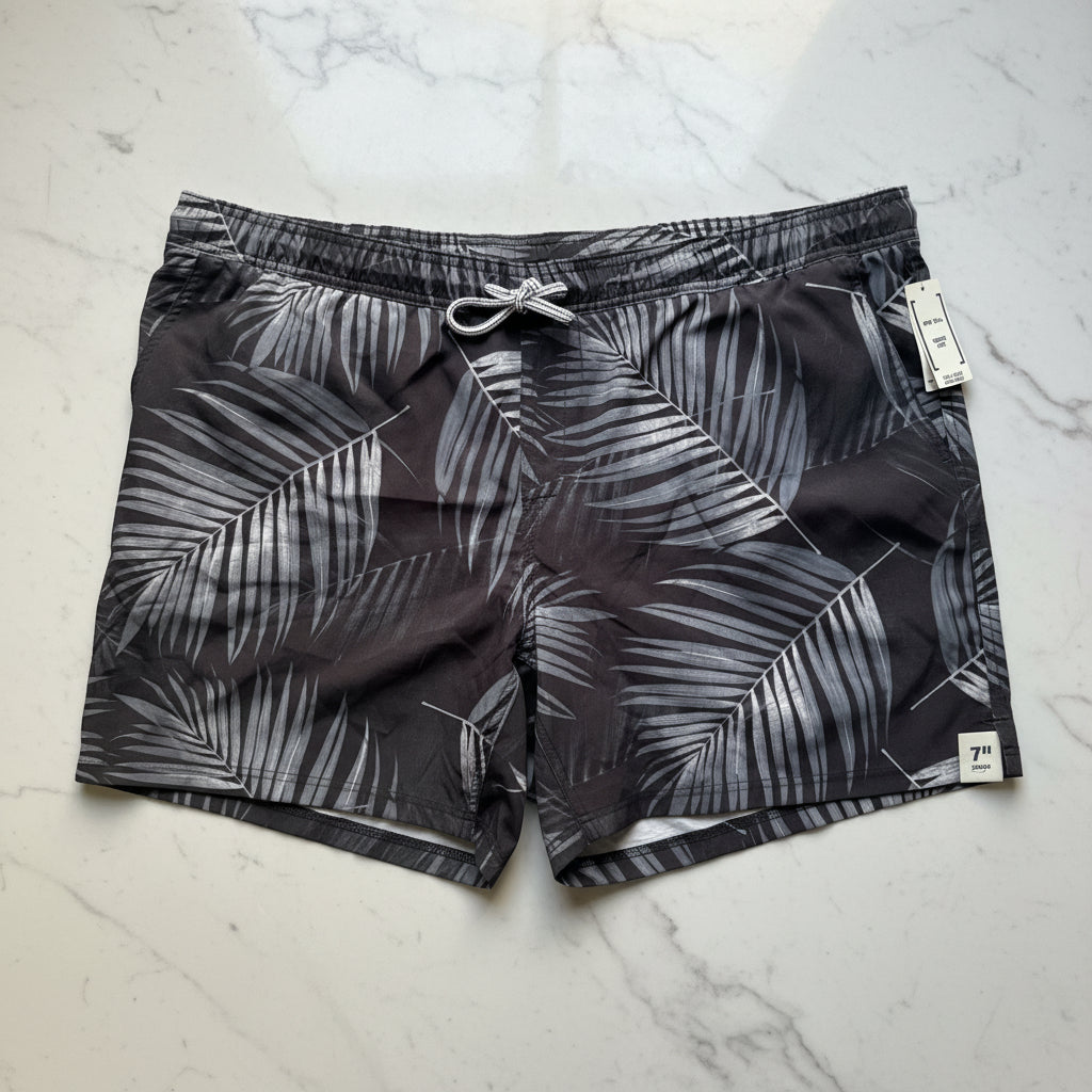 George Mens Athletic Jammer Swim Shorts 3XL Greystone Palm Leaf UPF 50+ New