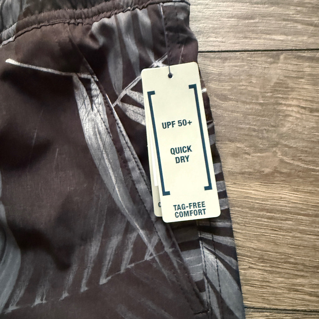 George Mens Athletic Jammer Swim Shorts 3XL Greystone Palm Leaf UPF 50+ New