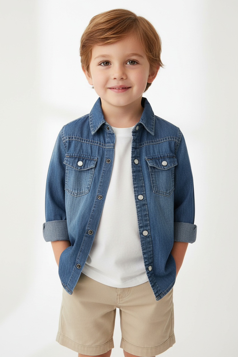 Genuine Kids from OshKosh Boys 4T Blue Denim Western Snap Shirt Long Sleeve