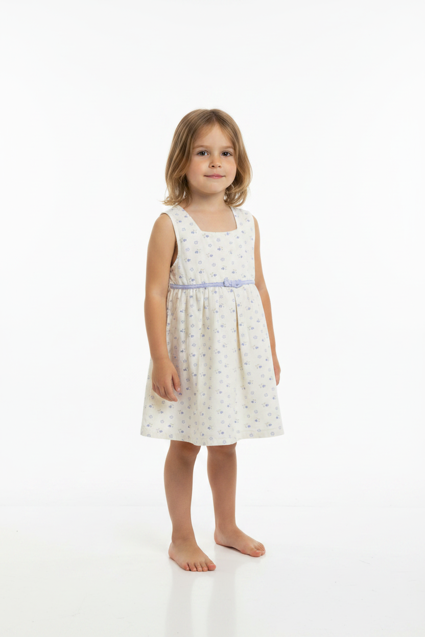 EUC Vintage Style Girls 4T Floral Ditsy Cotton Jumper Dress Cream Purple Sleeveless