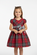 Ashley Ann Girls 3T Red Plaid Holiday Dress Metallic Silver Bow Christmas
