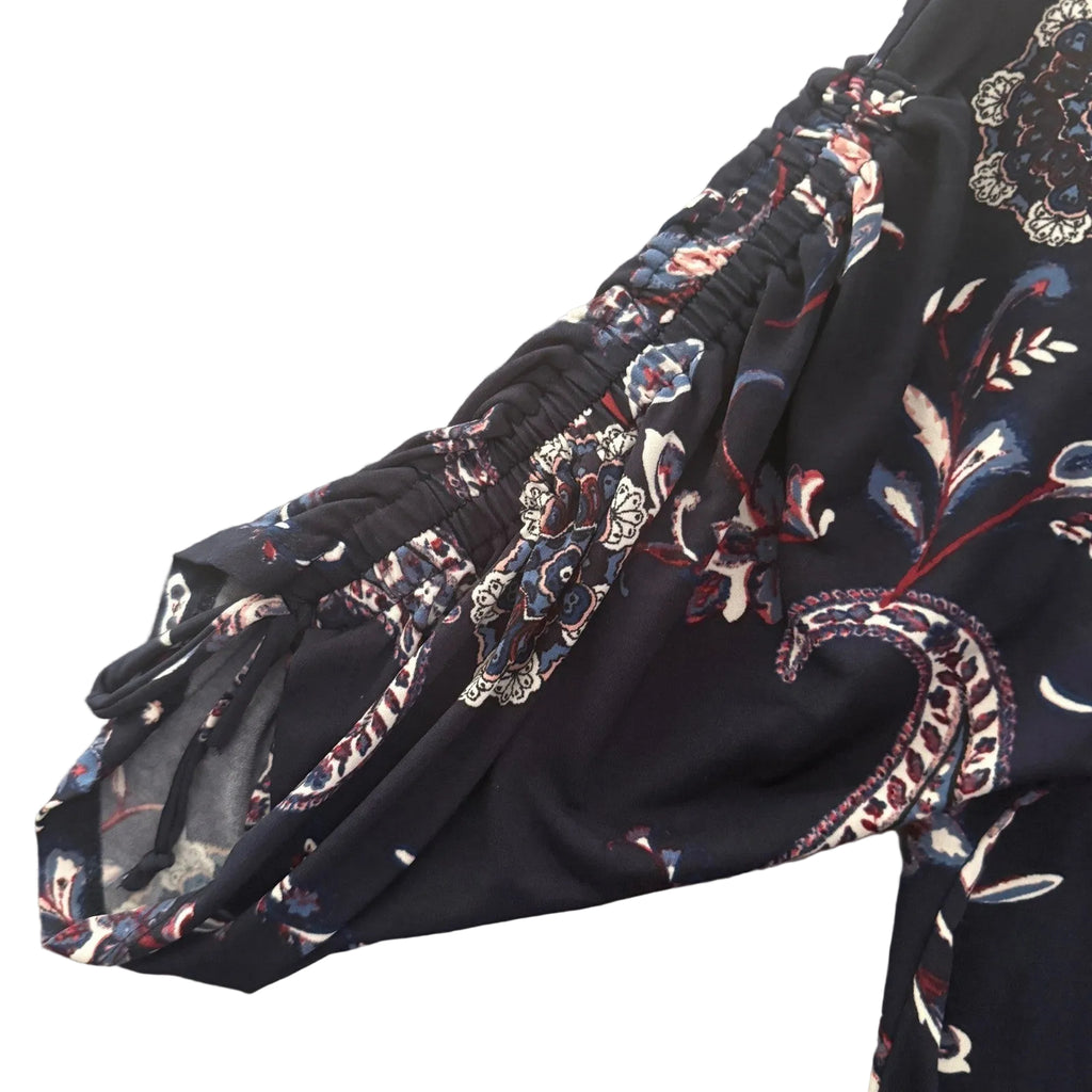 Womens EST. 1946 CATO XL Navy Blue Paisley Floral Ruched Sleeve Shift Dress