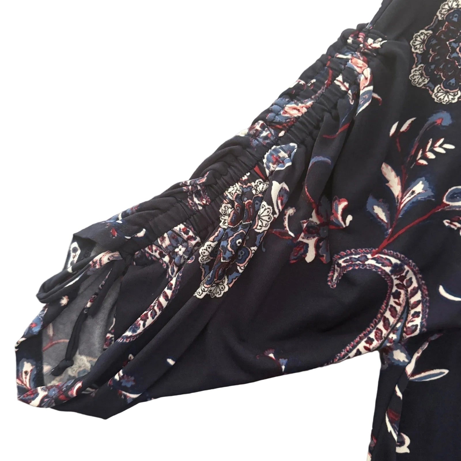Womens EST. 1946 CATO XL Navy Blue Paisley Floral Ruched Sleeve Shift Dress
