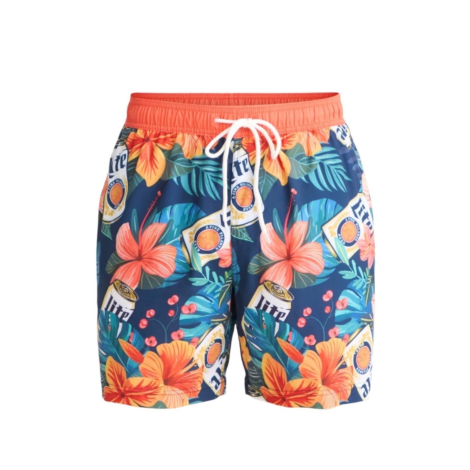 Miller Lite Mens Swim Trunks 3XL Tropical Floral Beer Can Print Board Shorts NEW