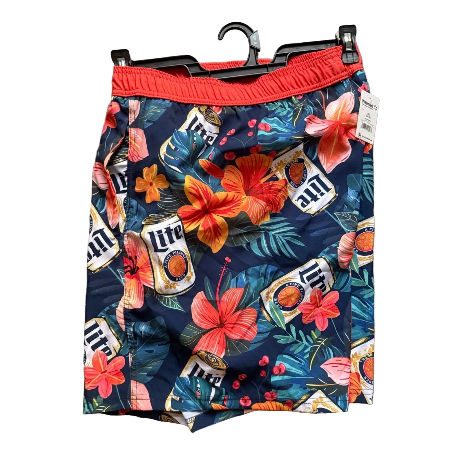 Miller Lite Mens Swim Trunks 3XL Tropical Floral Beer Can Print Board Shorts NEW