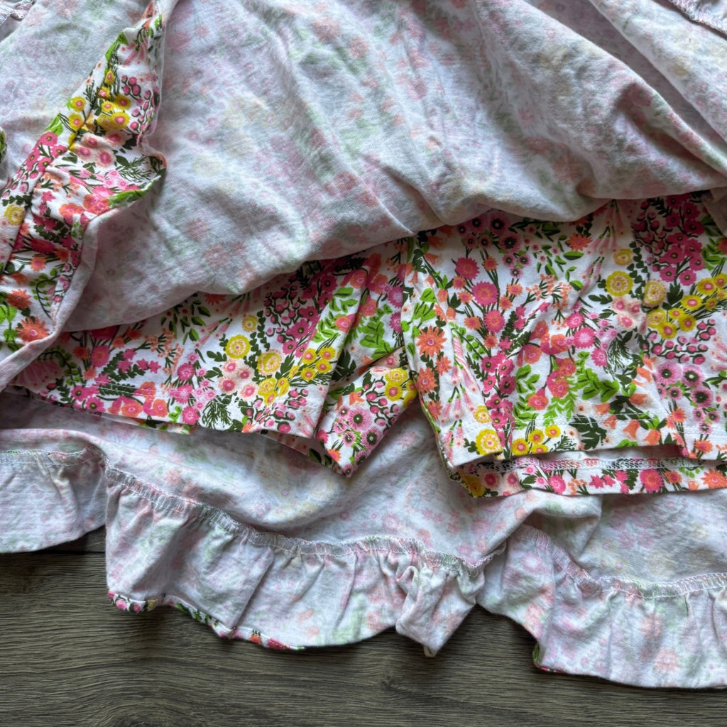 EUC Floral Ruffle Skort Pink Yellow Cotton Elastic Waist Shorts Skirt XXL 11-12Y