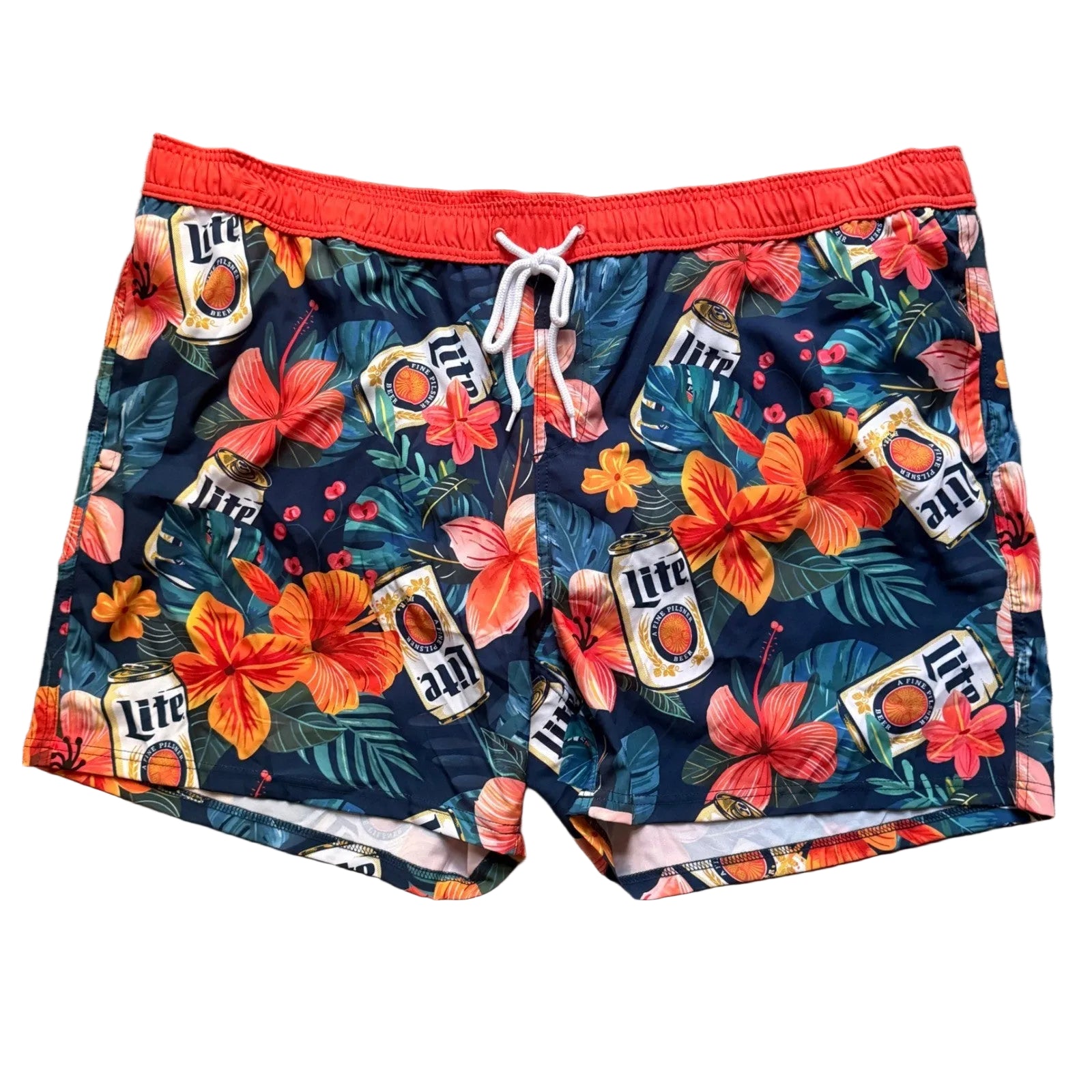 Miller Lite Mens Swim Trunks 3XL Tropical Floral Beer Can Print Board Shorts NEW