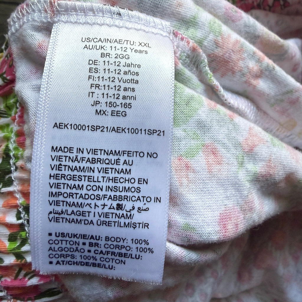 EUC Floral Ruffle Skort Pink Yellow Cotton Elastic Waist Shorts Skirt XXL 11-12Y