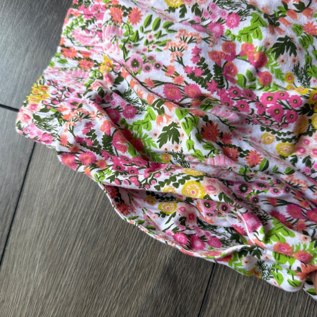 EUC Floral Ruffle Skort Pink Yellow Cotton Elastic Waist Shorts Skirt XXL 11-12Y
