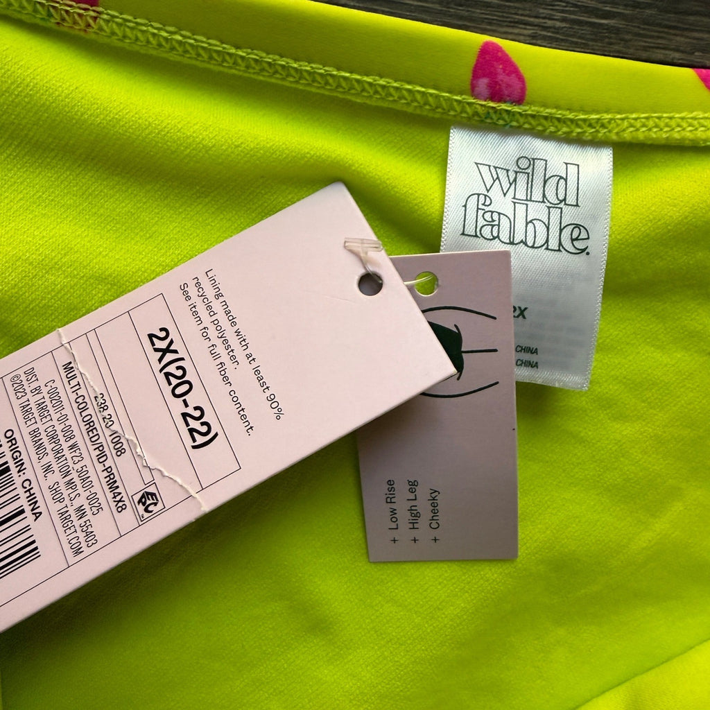 Wild Fable Neon Lime Green Strawberry High Leg Cheeky Bikini Bottoms 2X NWT