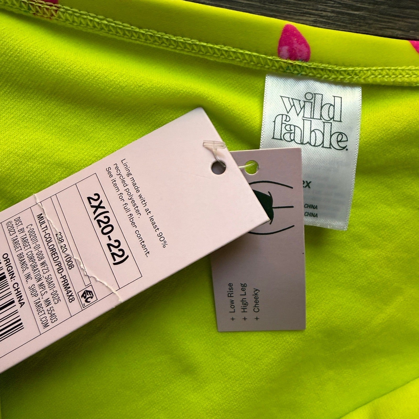 Wild Fable Neon Lime Green Strawberry High Leg Cheeky Bikini Bottoms 2X NWT