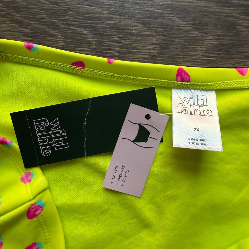 Wild Fable Neon Lime Green Strawberry High Leg Cheeky Bikini Bottoms 2X NWT