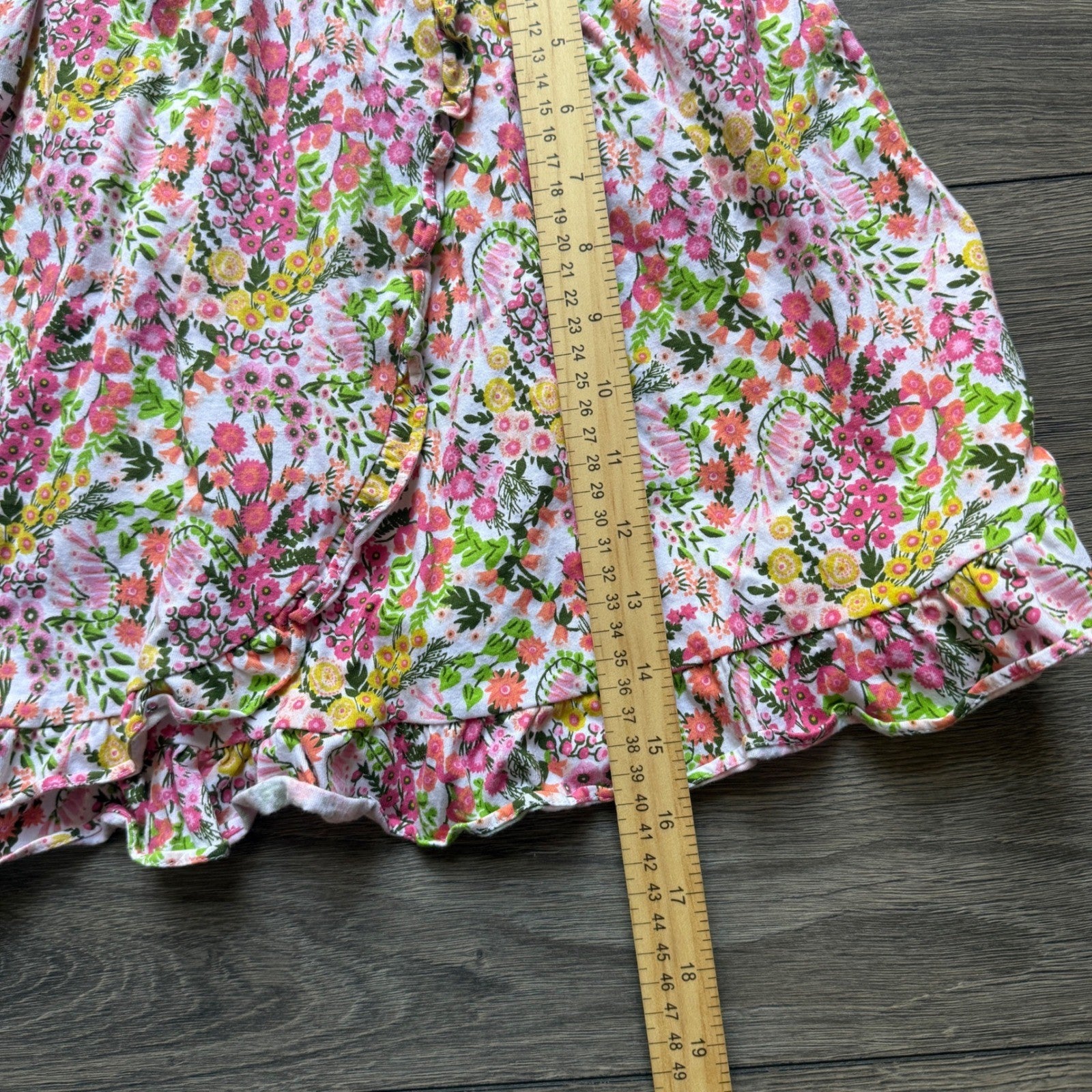EUC Floral Ruffle Skort Pink Yellow Cotton Elastic Waist Shorts Skirt XXL 11-12Y