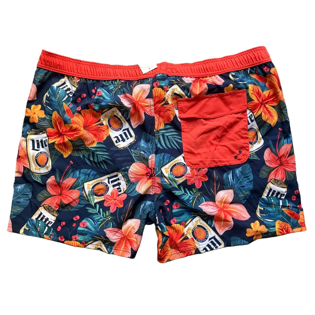 Miller Lite Mens Swim Trunks 3XL Tropical Floral Beer Can Print Board Shorts NEW