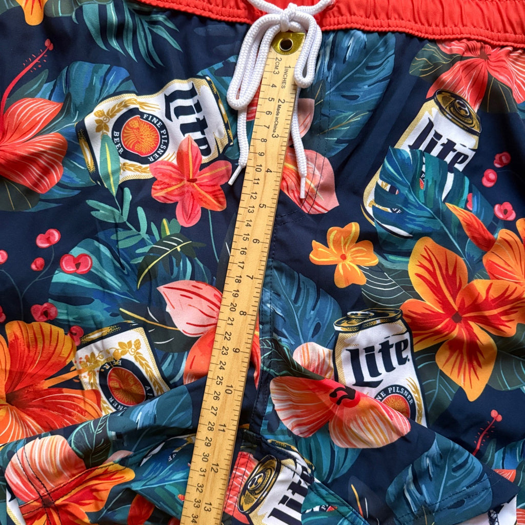 Miller Lite Mens Swim Trunks 3XL Tropical Floral Beer Can Print Board Shorts NEW