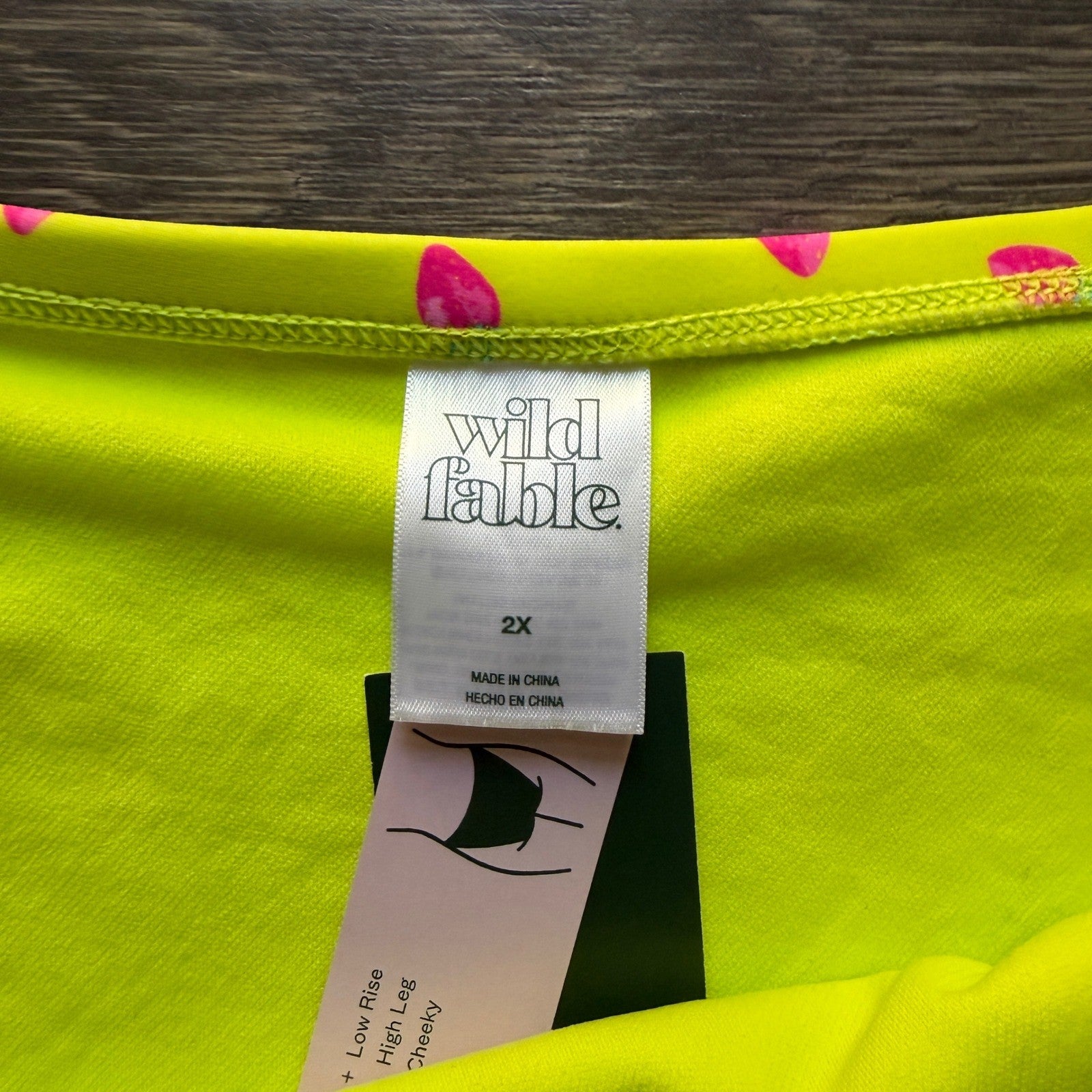 Wild Fable Neon Lime Green Strawberry High Leg Cheeky Bikini Bottoms 2X NWT