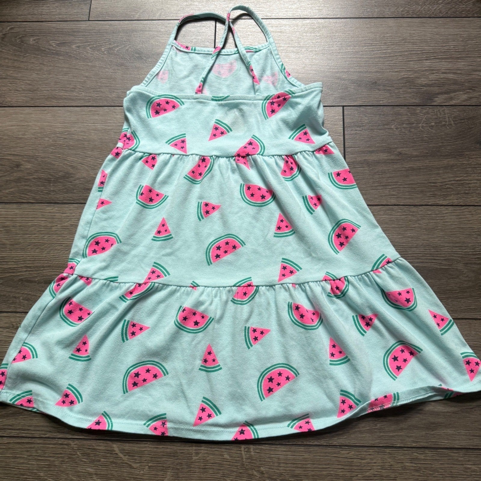 EUC Cat & Jack Girls Mint Watermelon Print Tiered Sundress Size M 8 Summer Fruit