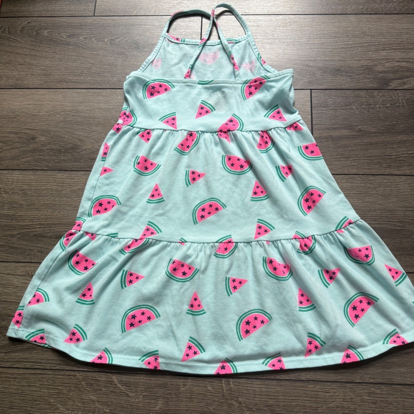EUC Cat & Jack Girls Mint Watermelon Print Tiered Sundress Size M 8 Summer Fruit